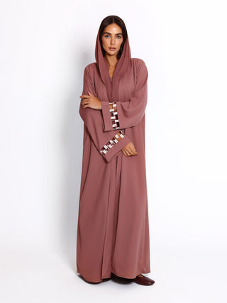 Flowing open front abaya crafted from premium crepe