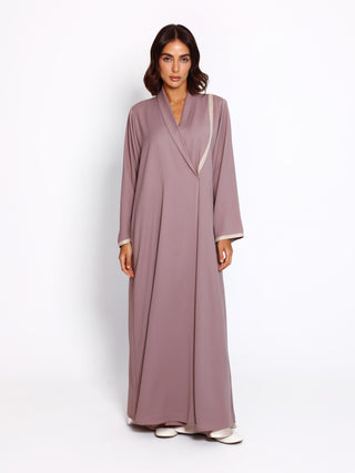 Flowing crepe abaya with refined cotton trim for everyday elegance