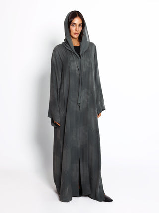 Gridded washed silk abaya with textured grid finish