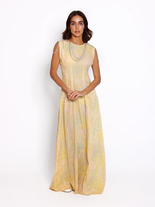 Lightweight embroidered linen dress designed for refined elegance