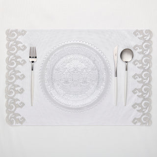 Luxury silver lace placemat with ornamental edge design