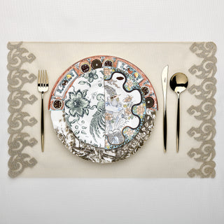 Detailed close up of gold lace and tulle placemat edge